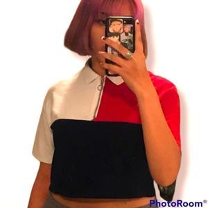 H&M divided crop top | size: s | color: blue, white and red